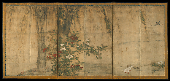 Pine and Camellia with Hawks and Willow and Camellia with Small Birds