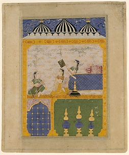 Three Ladies in a Palace Interior: Page from a Dispersed Laur Chanda (Romance of Laurak and Chanda)