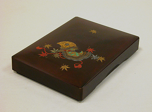 Writing Box with Design of Maple Leaves and Bugaku Hat from the Tale of Genji