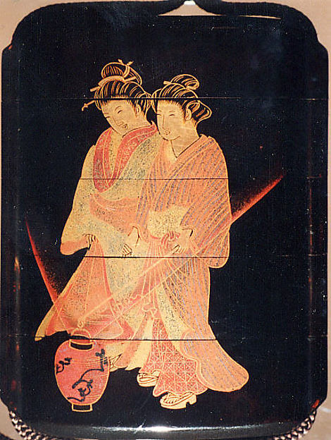 Case (Inrō) with Painting of Courtesan at Night (obverse); House Gate (reverse)