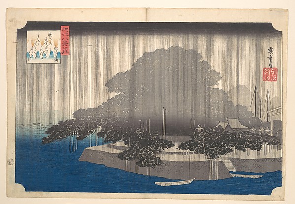 Utagawa Hiroshige: Night Rain at Karasaki — 唐崎夜雨 - Japanese 