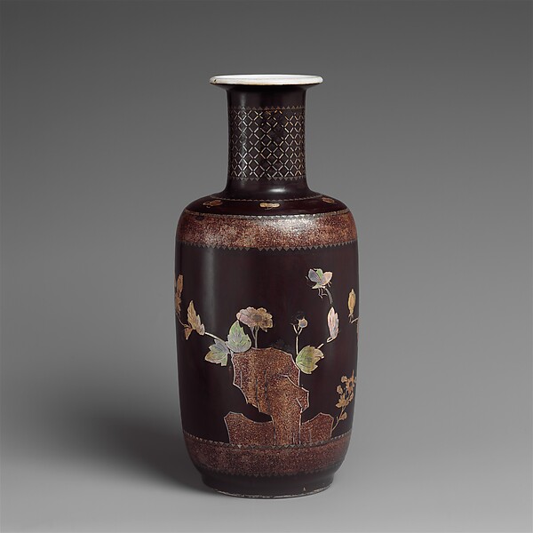 Vase with Rock, Flowers, and Butterflies