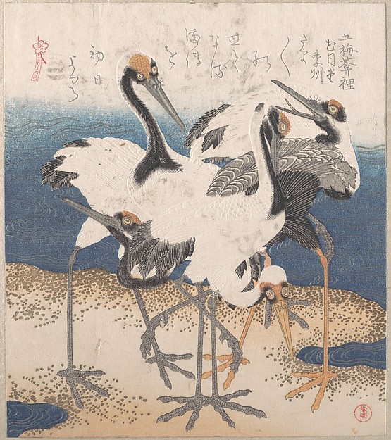 Totoya Hokkei: Five Storks by the Seashore - Metropolitan Museum