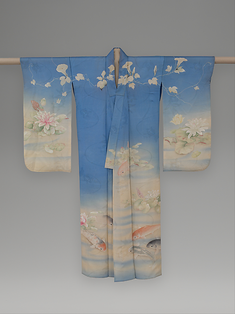 Summer Kimono with Carp, Water Lilies, and Morning Glories