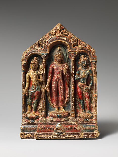 Buddha Flanked by the Bodhisattvas Avalokitesvara Padmapani and Vajrapani