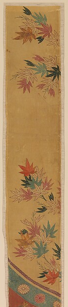Piece from a Robe (Kosode) with Maple Leaves, Curtain, and Large Drum