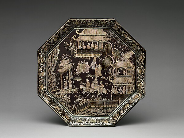 Octagonal Tray with Eighteen Scholars of the Tang