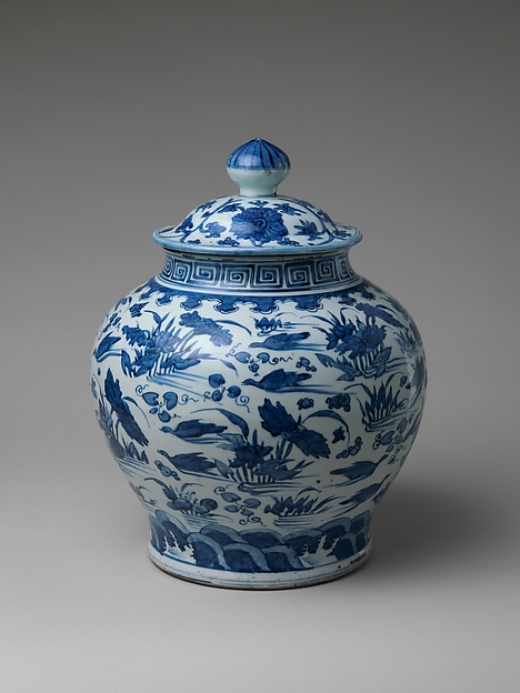 Jar with Ducks in Lotus Pond


