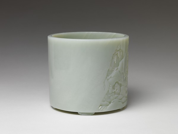 Brush Holder with Poet Li Bai, Two Brushes, and Ornament (Ruyi)