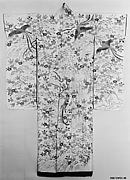 Overrobe (Uchikake) with Pattern of Long-Tailed Birds in a Landscape
