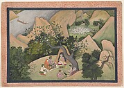 Rama, Sita, and Lakshmana at the Hermitage of Bharadvaja: Folio from a Ramayana Series