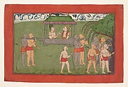 Lakshmana and Sugriva Being Carried by Palanquin to Receive Rama's Blessings