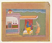 The Brahmin Delivers Rukmini's Letter to Krishna: Page from a Dispersed Bhagavata Purana (Ancient Stories of Lord Vishnu)