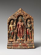 Buddha Flanked by the Bodhisattvas Avalokitesvara Padmapani and Vajrapani