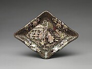 Lozenge-Shaped Dish with Figures in a Landscape