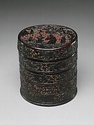 Tiered Box with Figures and Dragons amid Clouds

