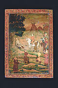 A Youth Expires When His Beloved Approaches and Speaks to Him: Page from a Gulistan of Sa’ di Manuscript (central section only) Reverse of penbox by 'Abid.

