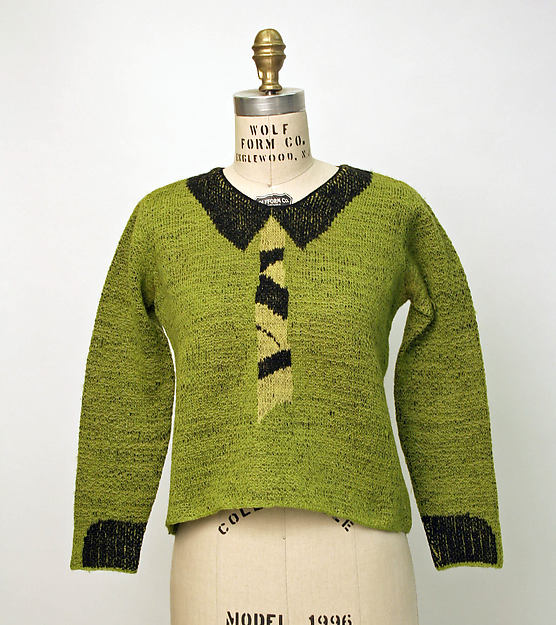Green, black and yellow wool Schiaparelli Sweater, 1930s