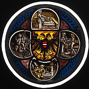 Quatrefoil Roundel with Arms and Secular Scenes