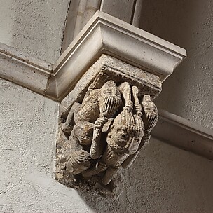 Corbel with Five Interlaced Hair-Pulling Acrobats
