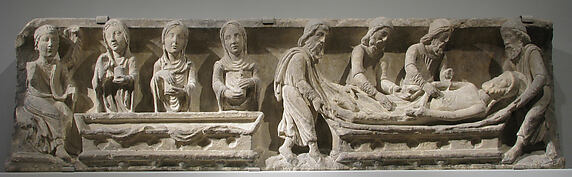 Lintel with the Entombment of Christ (right) and the Holy Women and Angel at the Sepulchre (left)