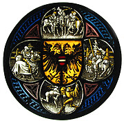 Quatrefoil Roundel with Arms and Secular Scenes