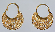 Pair of Crescent-Shaped Earrings with Peacocks