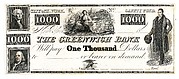 $1000 Bill for The Greenwich Bank, The City of New York