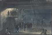 Coiling the cable in the after tank on board the Great Eastern at Sheerness. Visit of H.R.H. the Prince of Wales on May 23rd, 1865