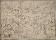 The Month of June, Shearing Sheep (recto); Couples Drinking Wine, The Month of October (verso)