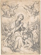 The Virgin and Child Surrounded by Little Angels in the Clouds