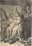 A Woman at her Toilet with a Maid, a Boy, a Dog and a Young Soldier; verso: A sketch for a comparable scene