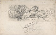 Study for an allegorical figure of Justice in the ceiling decoration of the Salon du Roi, Palais Bourbon; verso: studies of allegorical figures, and architectural sketches.