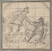 Design for a Medallion: Huntress Kneeling before an Armed Goddess