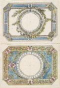 Two Separate Designs for the Top and Bottom of a Rectangular Gold Enameled Box with Canted Corners