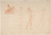 Three Nude Male Figures; Study of the Right Hand of the Figure on the Left