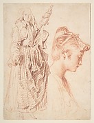 Standing Woman Holding a Spindle, and Head of a Woman in Profile to Right
