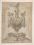 Design for a Vessel with Two Tritons Blowing Horns and a Winged Putto above.