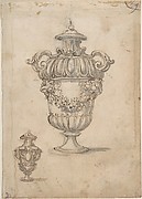 Designs for Two Urns Decorated with Garlands and Volutes (Recto). Candle Holder (?)(Verso)