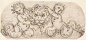 Design for Decorative Ornament with a Lion's Head Supported by Two Putti.
