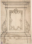 Design for a Sculpture or Reliquary Base with Volutes and a Cartouche (Recto). Sketch for a Monument Plan (Verso)