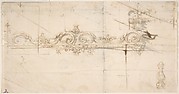 Design for an Architectural Ornament with Volutes (Recto). Sketches of Stone Blocks with Measurements (Verso)