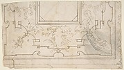 One Half Design for a Ceiling with Floral and Strapwork Motifs (recto); Slight Scribbles (verso).
