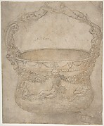 Design for a Bucket-Like Vessel with a Handle of Interlaced Figures, on a Body Adorned with Bucrania, Garlands, and Three River Gods.