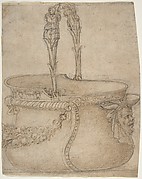 Design for a Bucket-Like Vessel with a Handle of Two Interlaced Captives, on a Body Adorned with a Scroll, Garland, and a Spout with a Satyr's Head.