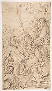 Fragment of a Composition with a Reclining Semi-Nude Man Surrounded by Soldiers and Other Onlookers in a Landscape