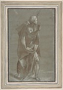 Standing Male Draped Figure With His Hands Raised.