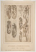 Nine Studies of the Moses in the Steccata (recto); Nine Studies for the Eve in the Steccata (verso)