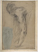 The Reclining Headless Body of Holofernes; Study of Female Semi-Nude Figure (on a small separate, unrelated sheet of blue paper, pasted onto the lower left of the large sheet).