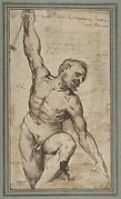 Nude Male Figure with Upraised Right Arm.